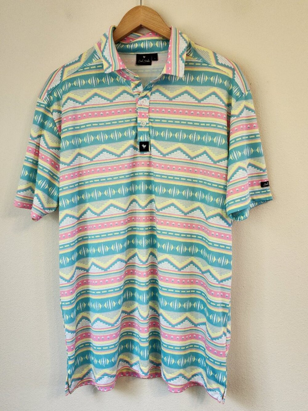 Bad Birdie Salty Savage Polo Shirt Aztec Print Golf Lightweight Stretch  L  Golf